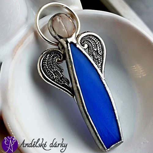 Andílek vitrážový - náhrdelník indigová aura 50x20mm