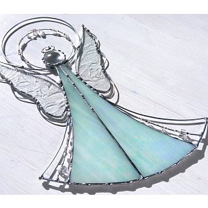 Andělská vitráž Tiffany - strážný anděl jemnost - veliký - 26 x 17cm