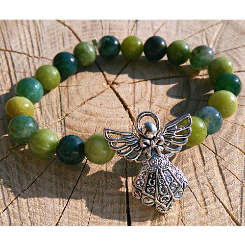 Náramek energetický z polodrahokamů - mechový achát a jadeit