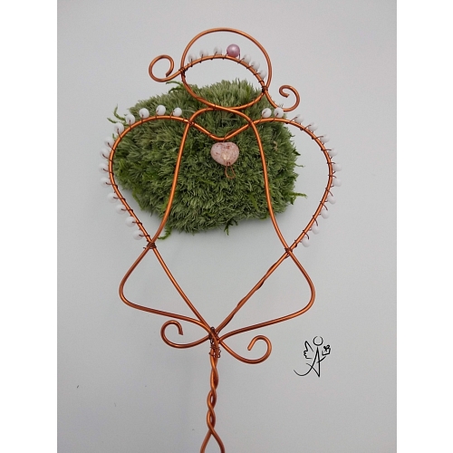 Drátovaný andělský zápich z mosazi - srdečný 25 x 7 cm