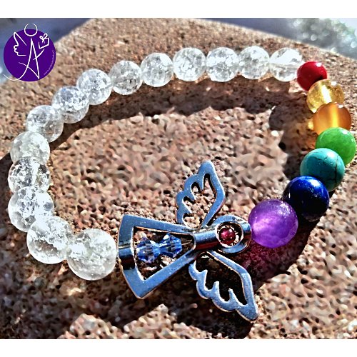 Náramek kuličkový - čakrový s andílkem