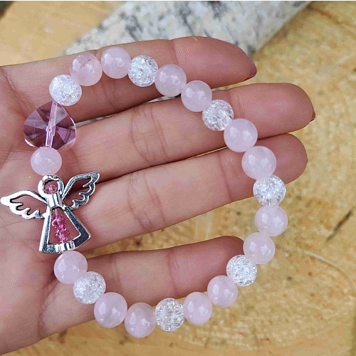 Náramek kuličkový - růženín s andílkem a srdcem