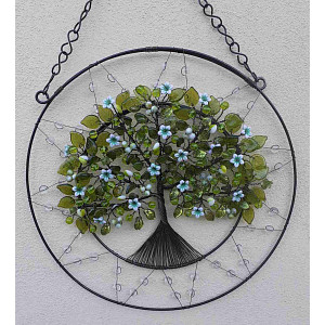 Drátovaný strom života - jarní energie sklo 26 cm