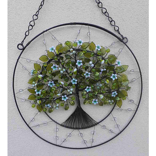 Drátovaný strom života - jarní energie sklo 26 cm