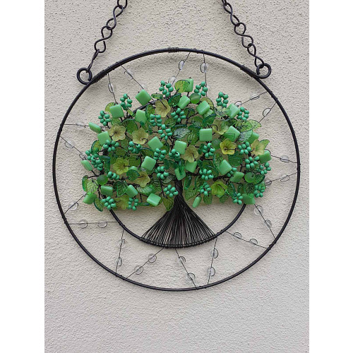 Drátovaný strom života - jarní energie sklo 21 cm