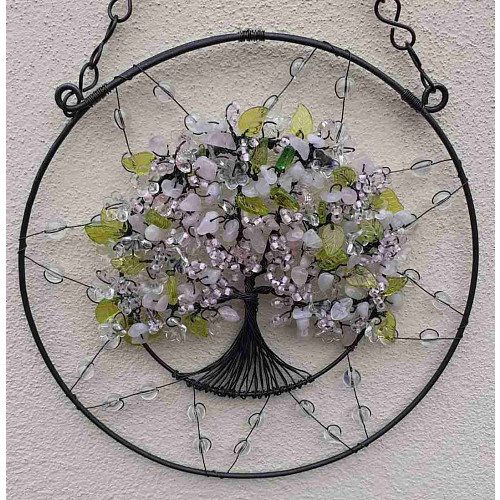 Drátovaný strom života - láska a sebedůvěra s růženínem 20 cm