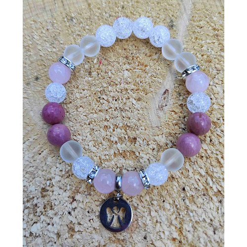 Náramek kuličkový - rozdávání lásky - rodochrozit a růženín