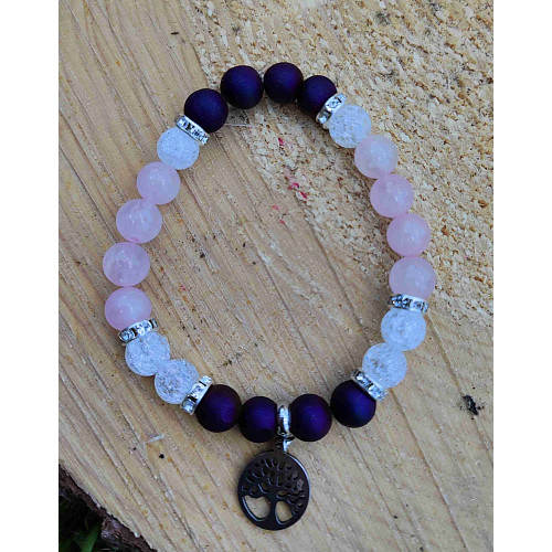 Náramek kuličkový - ukotvení lásky - achát a růženín