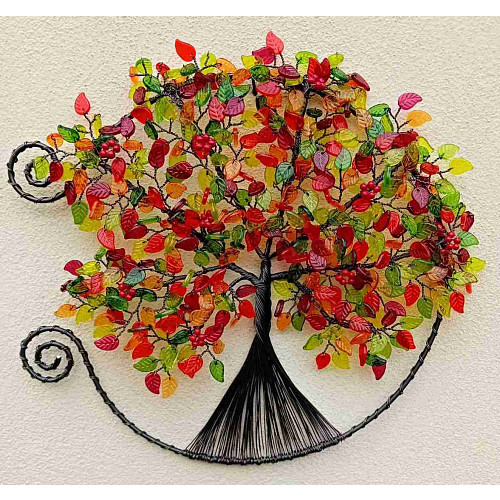 Drátovaný strom života otevřený  - barvy podzimu 24 cm