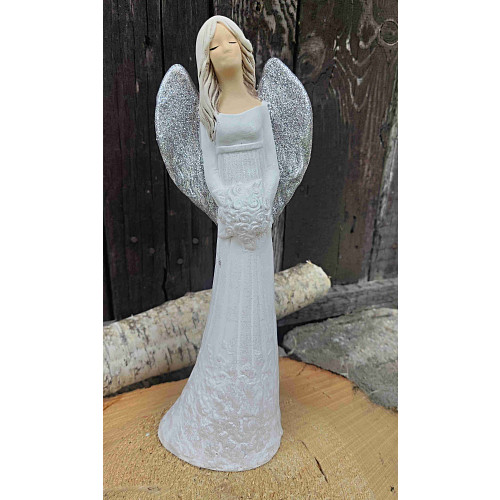 Andělská soška Jemnost 30 cm bílá, třpitky