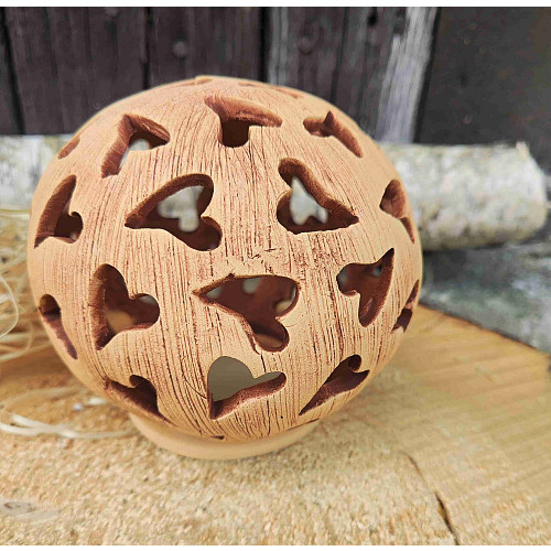 Vánoční lucerna keramická koule - světlo srdce 12 cm