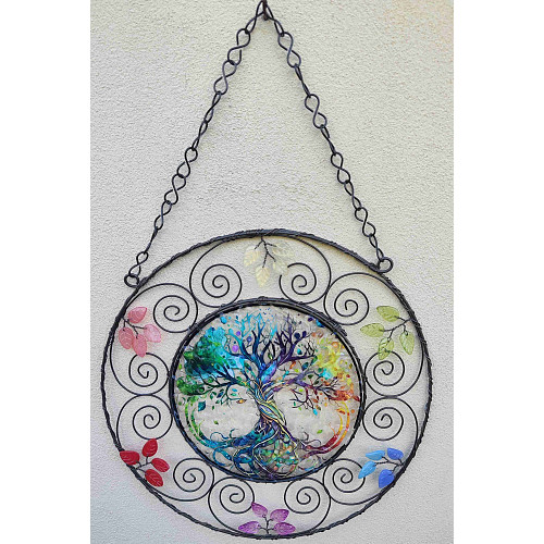 Drátovaná vitráž - čakrová sounáležitost 26 cm