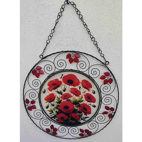 Drátovaná vitráž - maková láska 31 cm