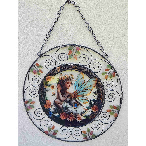 Drátovaná vitráž - andělská víla 30,5 cm