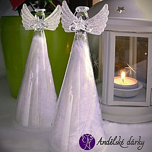 Anděl skleněný - andělská peříčka 18 cm