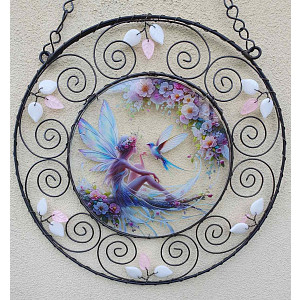 Drátovaná vitráž - andělská víra 25 cm