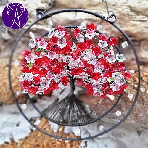 Drátovaný strom života - spojení s kořeny  17 x 24 cm