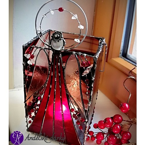 Lucerna Tiffany vitrážová - srdečné paprsky 23 x 10cm