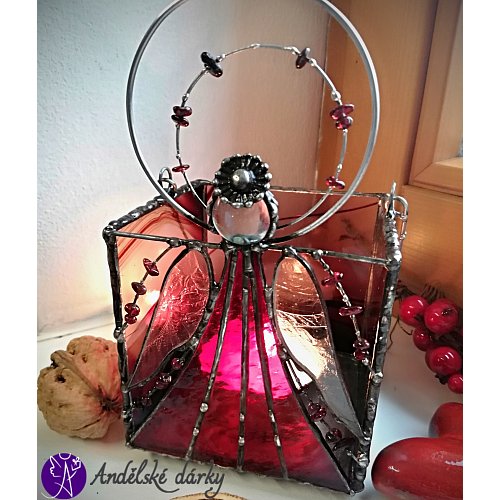 Lucerna Tiffany vitrážová - srdečné paprsky 16,5 x 9,5cm