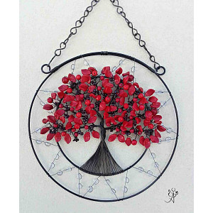 Drátovaný strom života - láska a oddanost s granátem  22 cm