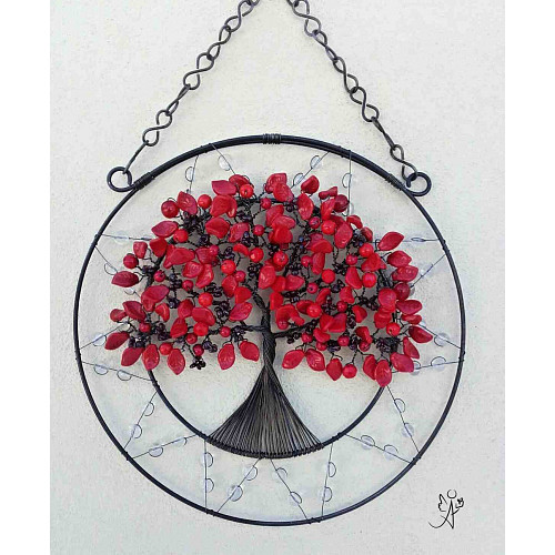 Drátovaný strom života - láska a oddanost s granátem  22 cm