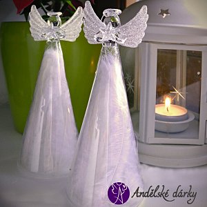 Anděl skleněný - andělská peříčka 15 cm