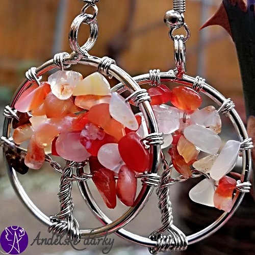 Strom života náušnice s karneolem