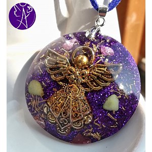 Orgonit - medailon andělský ochranná moc ametystu 3,5 cm