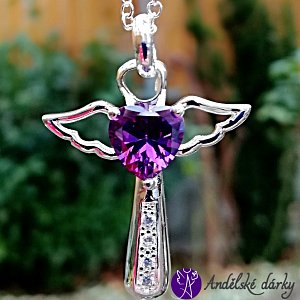 Andílek Swarovski postříbřený fialový 3 x 2 cm