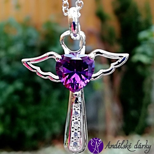 Andílek Swarovski postříbřený fialový 3 x 2 cm