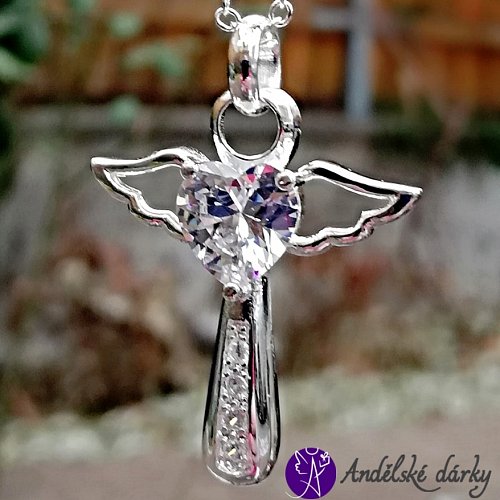 Andílek Swarovski postříbřený srdíčko lásky 3 x 2 cm