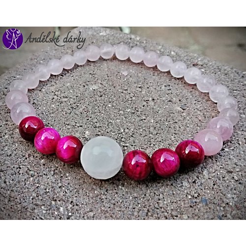 Náramek kuličkový růženín s tygřím okem - láska a ochrana