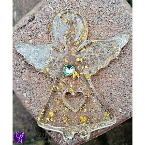 Orgonitový andílek s plátky pravého zlata 10 x 8 cm