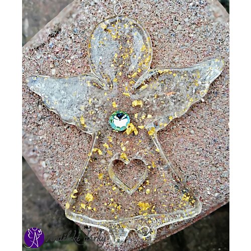 Orgonitový andílek s plátky pravého zlata 10 x 8 cm