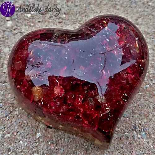 Orgonitové srdíčko granátové láska a pokora 4,5 x 2 cm