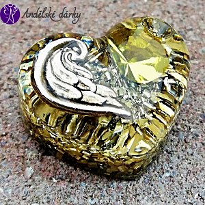 Orgonitové srdíčko andělské křídlo a žlutý křišťál Preciosa  3 cm