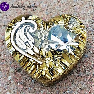 Orgonitové srdíčko andělské křídlo a čirý křišťál Preciosa  3 cm