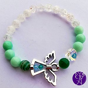 Náramek kuličkový - amazonit s andílkem a srdcem Swarovski