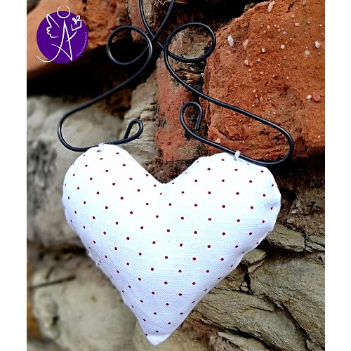 Látkové srdce z lásky červený puntík 9,5 x 15 cm