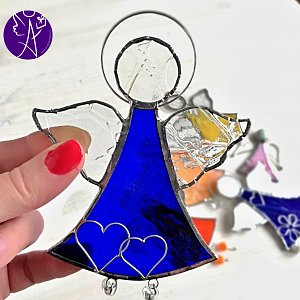 Andělská vitráž - modrý léčitel 16x10,5cm