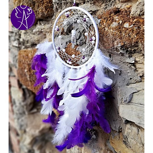 Lapač snů peříčkový - léčitel duše s křišťálem 16 x 66 cm