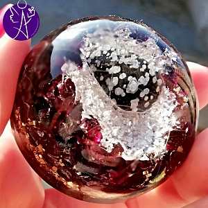 Orgonitová polokoule - obsidián a gránát - magická ochrana  5 cm