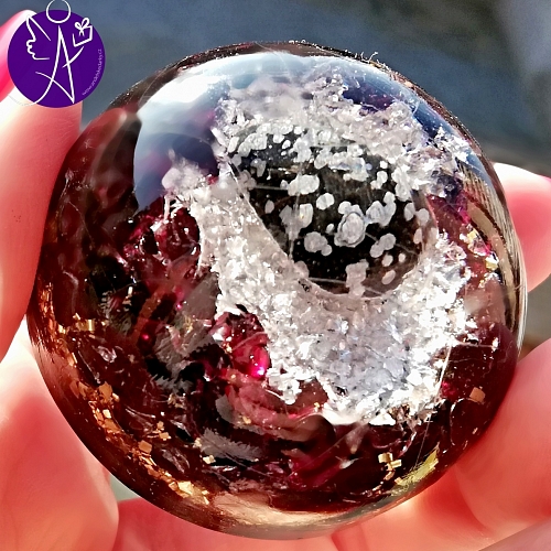 Orgonitová polokoule - obsidián a gránát - magická ochrana  5 cm