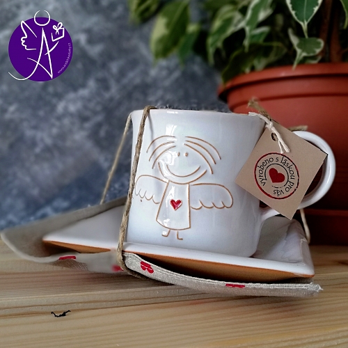 Andělský hrneček s talířkem sada - keramika 250 ml