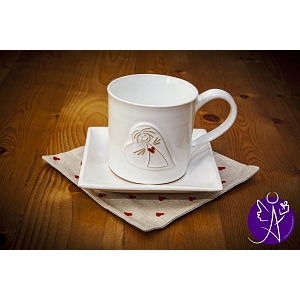 Andělský hrneček s talířkem a prostíráním - keramika 250 ml