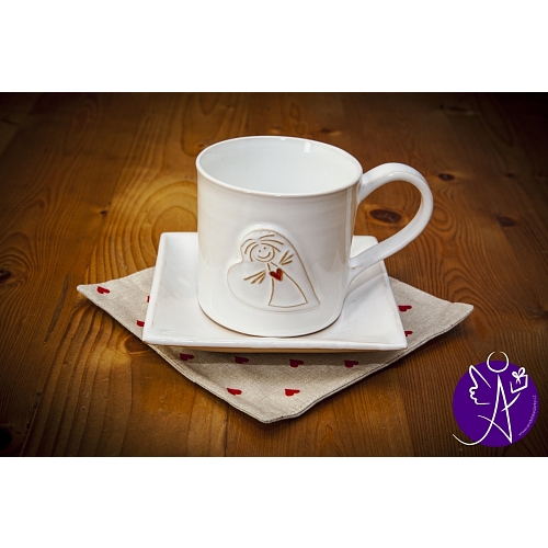 Andělský hrneček s talířkem a prostíráním - keramika 250 ml