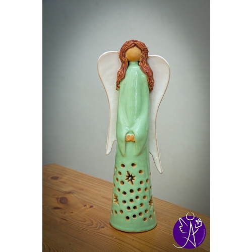 Vánoční svícen anděl vánoční jas 28 cm zelený