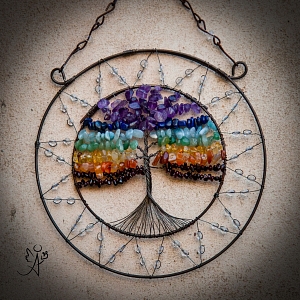 Drátovaný strom života - čakrový soulad z minerálů 18 cm