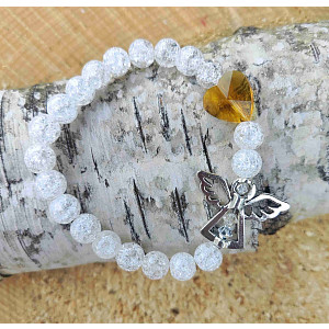 Náramek kuličkový - křišťál s andílkem a srdcem žlutý