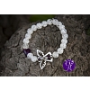 Náramek kuličkový - křišťál s andílkem a srdcem fialový